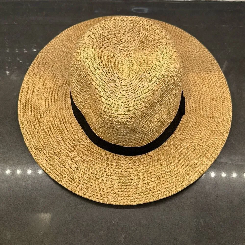 Panama Hats Wide Brim Beach Hat Ladies Straw Sun Hat-NWOT